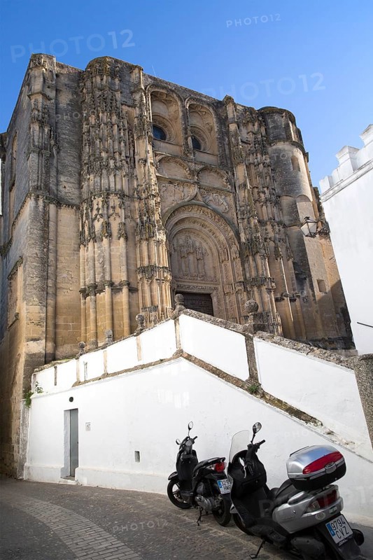 Gothic facade and doorway church Santa Maria de la Asuncion, Arcos de la Frontera, Cadiz province, Spain, Europe