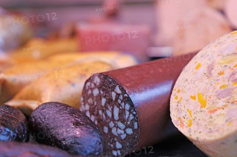 Sausage counter in a butcher's shop