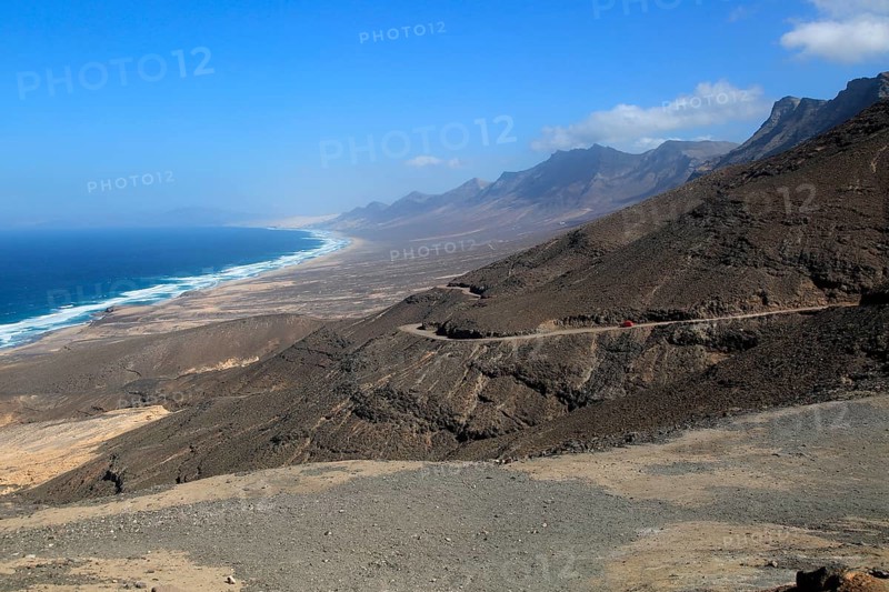 Viewpoint to Cofete beach Atlantic Ocean coast, Jandia peninsula, Fuerteventura, Canary Islands, Spain, Europe