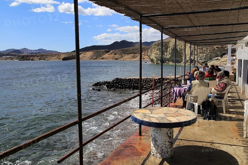 Waterside restaurant, Isleta de Moro village, Cabo de Gata natural park, Nijar, Almeria, Spain, Europe