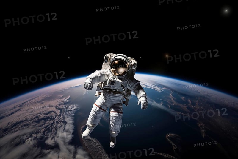 Astronaut Floating Above Earth in Space with extravehicular mobility unit and backpack. Wonder and awe of space exploration and science, AI generated