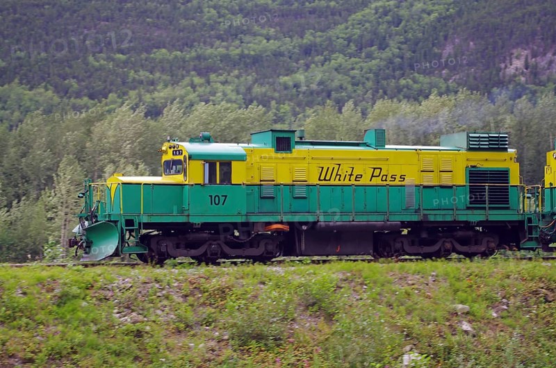 Diesel locomotive of the White Pass Railway, Skagway, Alaska, USA, North America