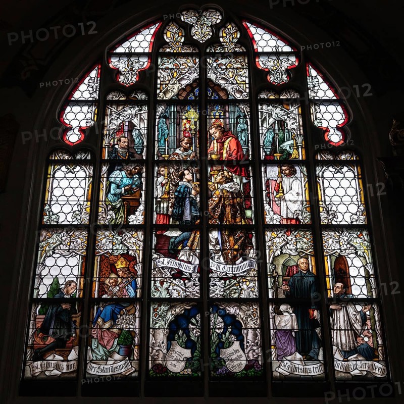 Church windows, stained glass from the 15th century, St Jakob's Church, built around 1400, Pfarrplatz 11 A, Straubing, Lower Bavaria, Germany, Europe