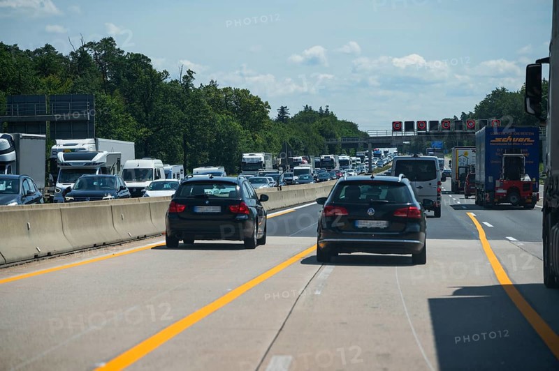 Traffic jam on the A6 Nuremberg-Heilbronn motorway, Bavaria, Germany, Europe