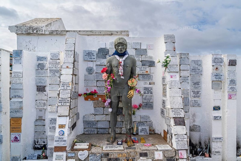 Tomb for the unknown indigenous native, historical cemetery Cementerio Sara Braun, city of Punta Arenas, Patagonia, Chile, South America