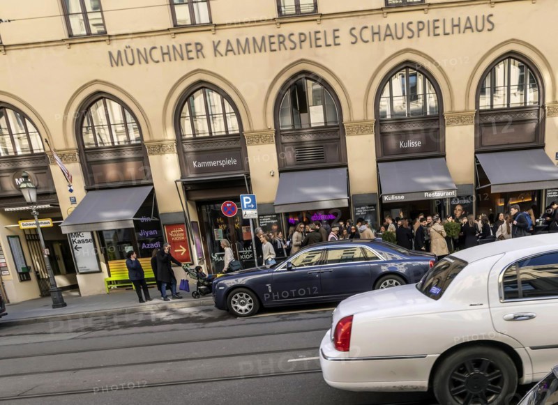 Disabled parking space in front of a trendy bar on the fashionable shopping street Maximilianstraße. Only disabled people with a special permit or drivers of Rolls Royce vehicles are allowed to park here, Munich, Bavaria, Germany, Europe