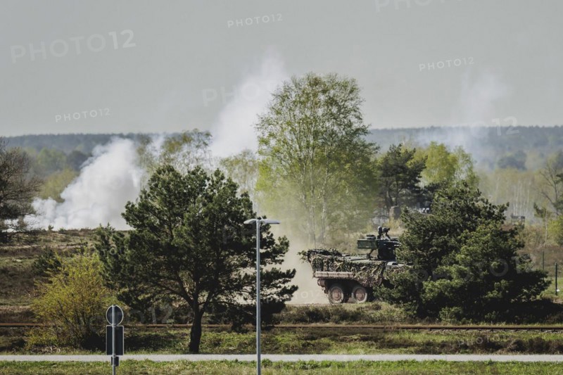 Pandur II 8x8 of the Czech Army, taken during an exercise of the German Armed Forces with forces from Norway and the Czech Republic during the 'Wettiner Schwert' exercise as part of Quadriga 2024 in the training town of Schnöggersburg, 8 April 2024