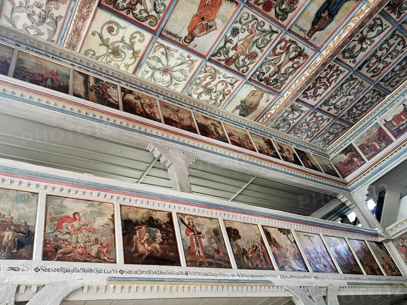 Church ceiling, painting with biblical scenes, late Gothic St Vitus and St Michael's Church, Heiligenstadt, Bamberg district, Upper Franconia, Bavaria, Germany, Europe