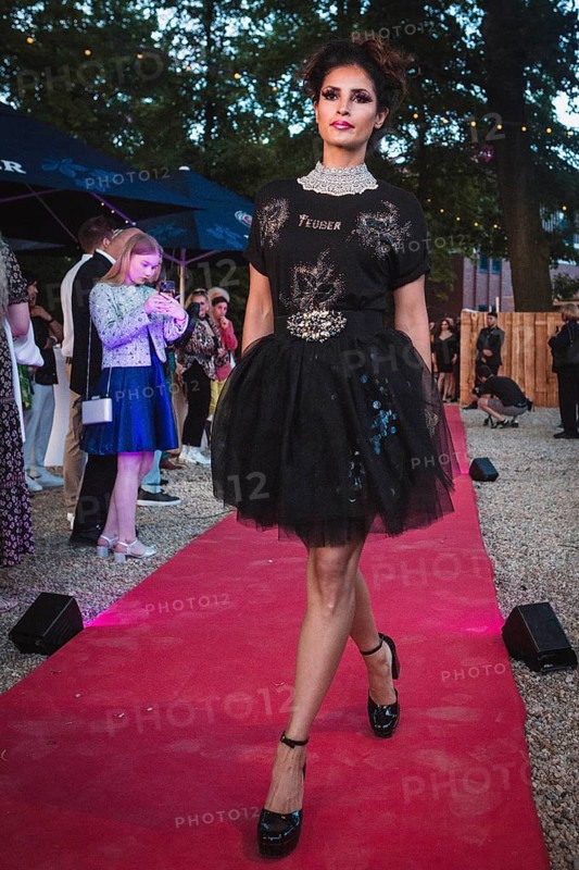 Model at Harald Glööckler's first Fashion Night for his new fashion collection Teuber by HARALD GLÖÖCKLER at Loretta am Wannsee in Berlin on 28 June 2024
