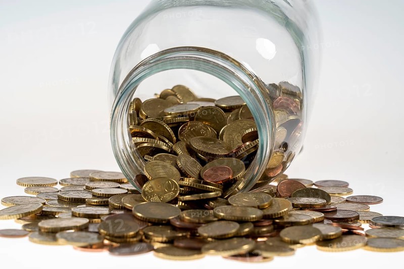 Coins, euro coins, cent coins, one cent, two cent, five cent, ten cent, twenty cent, fifty cent, money coins, collected in a storage jar