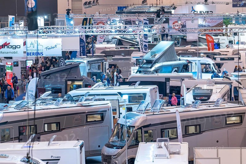 Travel and camping fair, caravans, motorhomes and everything to do with camping, travelling, tourism, are shown in the Essen exhibition halls, motorhomes in Hall 3, public fair, North Rhine-Westphalia, Germany, Europe