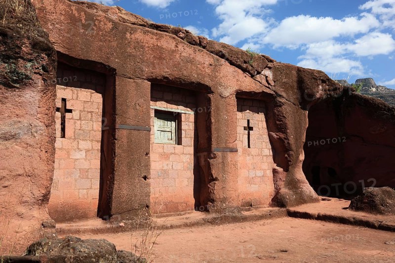 Lalibela, near the eastern group of rock-hewn churches, parts of the Bete Marqureos, Merkurios Church, Ethiopia, Africa