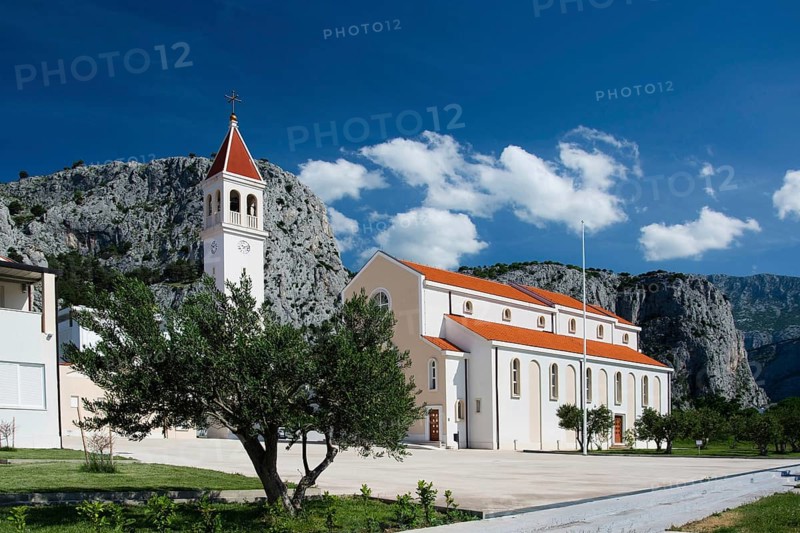 The town of Omis is located in southern Croatia at the mouth of the Cetina River into the Adriatic Sea and belongs to Dalmatia, Croatia, Europe