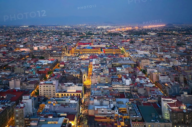 Mexico City aerial view over central business district and historic city center Zocalo