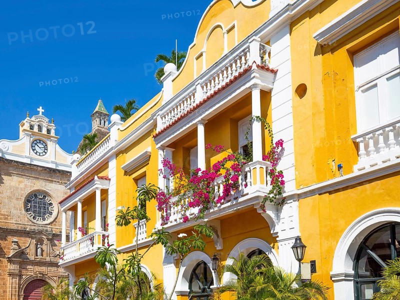 Famous colonial Cartagena Walled City (Cuidad Amurrallada) and its colorful buildings in historic city center, designated a UNESCO World Heritage Site