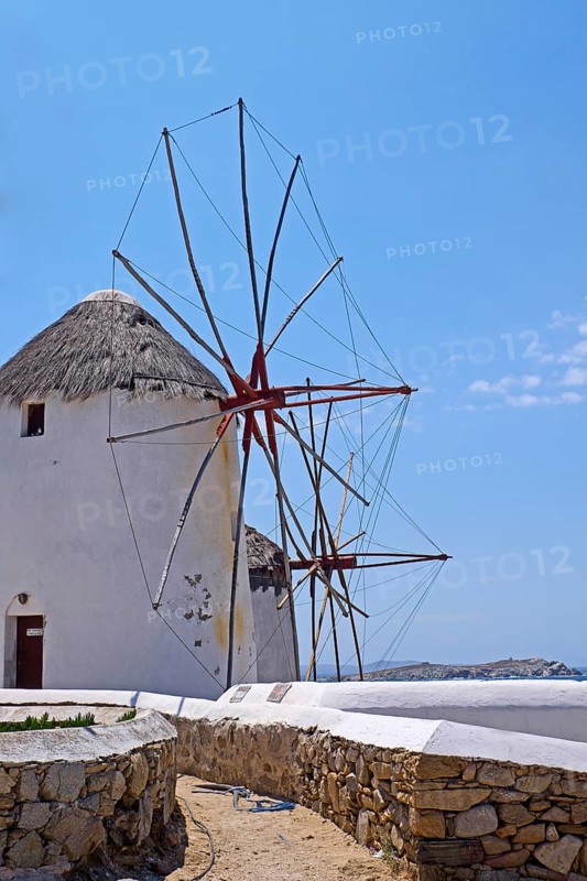 The windmills, the landmark of Mykonos, Cyclades, Greece, Europe