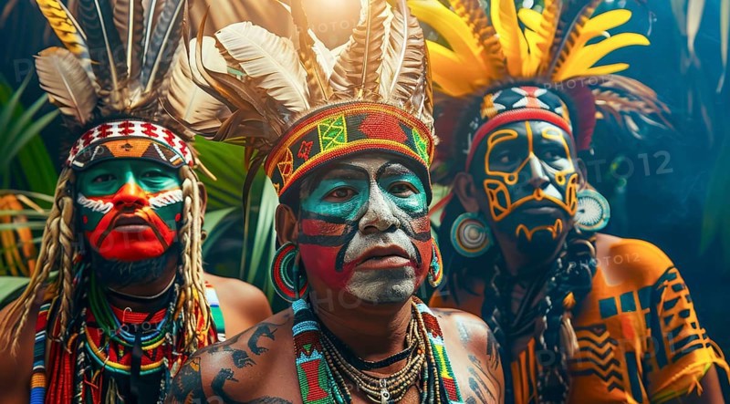 Indigenous people of Maya and Central America, dressed in colorful native clothes, AI generated