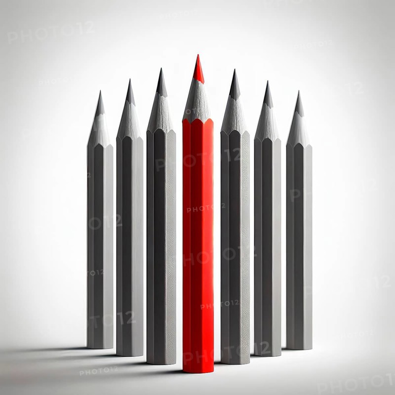 Unicoloured pencils with a red crayon, symbol image outsider, special, special, AI generated, AI generated