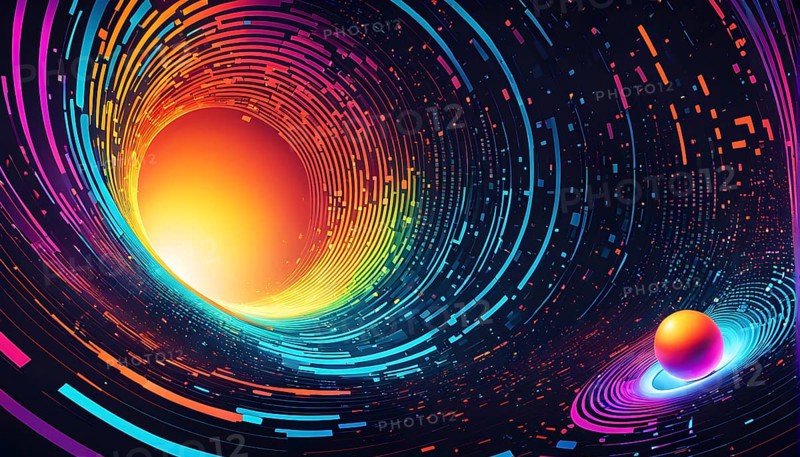 Abstract data stream flowing like liquid light, with sharp lines of code and binary numbers cascading in bright neon colors, AI generated