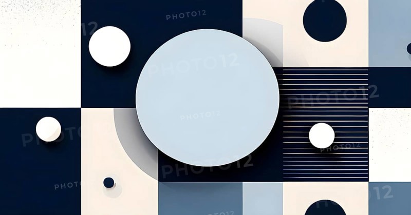 Minimalist composition of overlapping geometric shapes, such as circles, squares, and triangles, with clean lines and muted pastel colors, AI generated