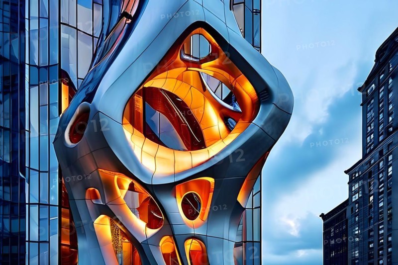 KI generated architectural structure melding computer aided design illustrations with genuine photoelements, AI generated
