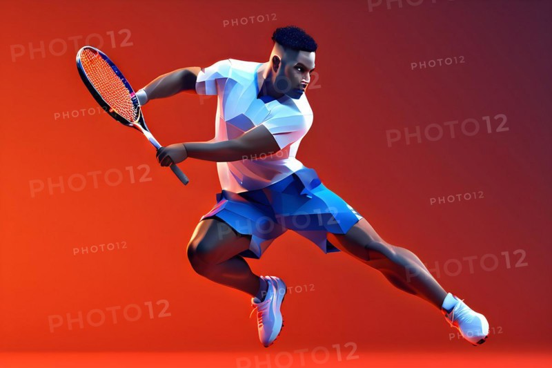 Abstract digital render of an olympic badminton player morphing into fluid shapes of french tricolor blue red and white, AI generated, Paris, Paris, Olympic Games