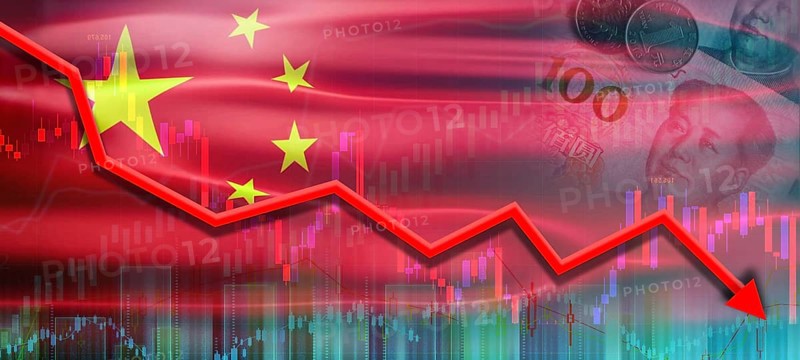 Financial fall of the Chinese economy on financial graph. China financial crisis on economic graph, economic collapse