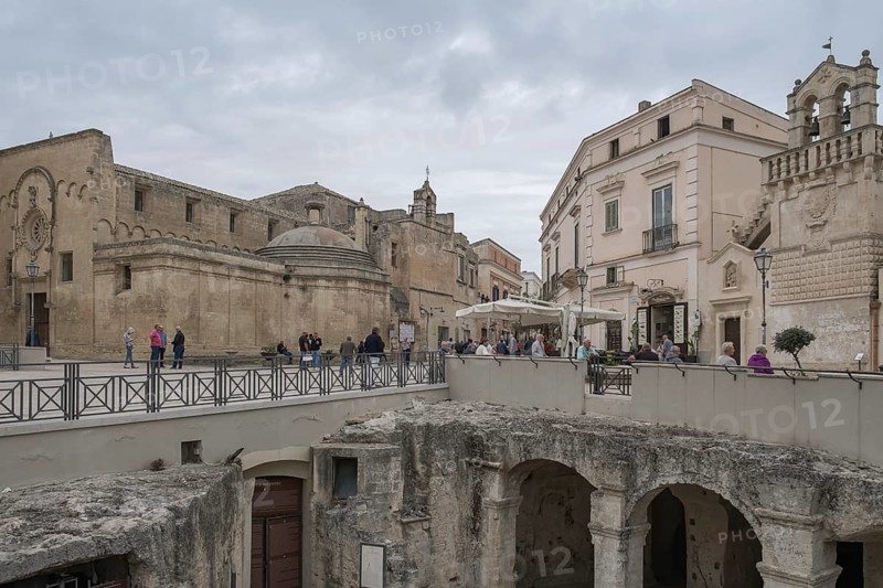 Piazza Vittorio Veneto with the Church of St Dominic and the Church of the Holy Spirit, Matera historic centre, Basalicata, southern Italy, Italy, Europe