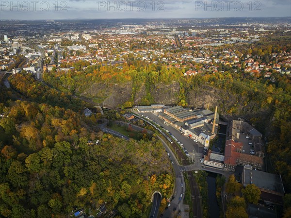 Dresden Plauen, Plauenscher Grund, former Felsenkeller brewery, aerial view Dresden, Dresden, Saxony, Germany, Europe