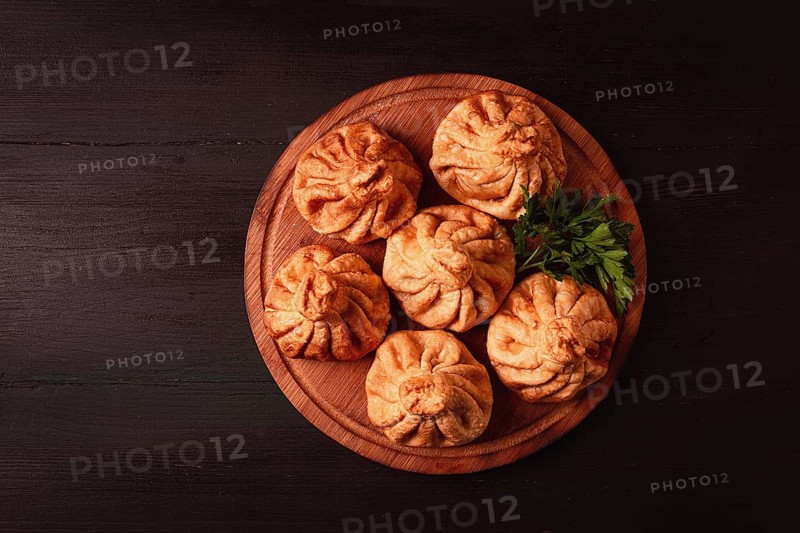 Deep-fried khinkali, khinkali with meat, traditional Georgian dish, no people