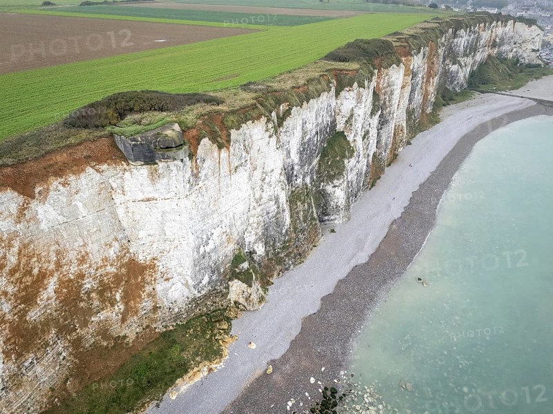 Aerial view of the Alabaster Coast in a light haze, Saint-Valery-en-Caux, Normandy, France, Europe