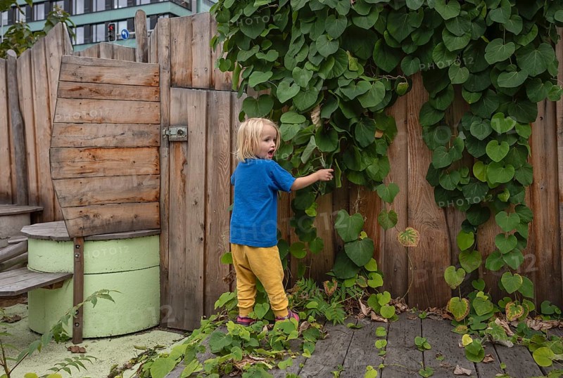 Little girl, 3 years, blonde, playing, adventure playground, playground, Stuttgart, Baden-Württemberg, Germany, Europe