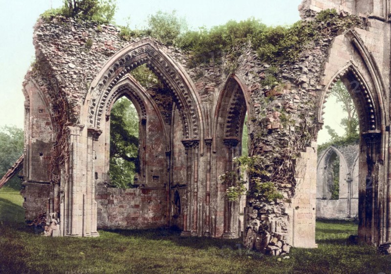 The Lady Chapel at the Glastonbury Abbey, former Benedictine abbey near Glastonbury in the county of Somerset, England, c. 1890, Historic, digitally restored reproduction from a 19th century original
