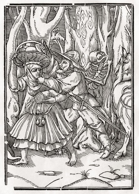 Der Tod kommt für den Räuber Nach Hans Holbein d.J. Aus Der Todten Tanz oder Der Tanz des Todes erschienen Basel 1843, Death comes for the Robber After Hans Holbein the Younger From Der Todten Tanz or The Dance of Death published Basel 1843, Historisch, digital restaurierte Reproduktion von einer Vorlage aus dem 19. century, Record date not stated