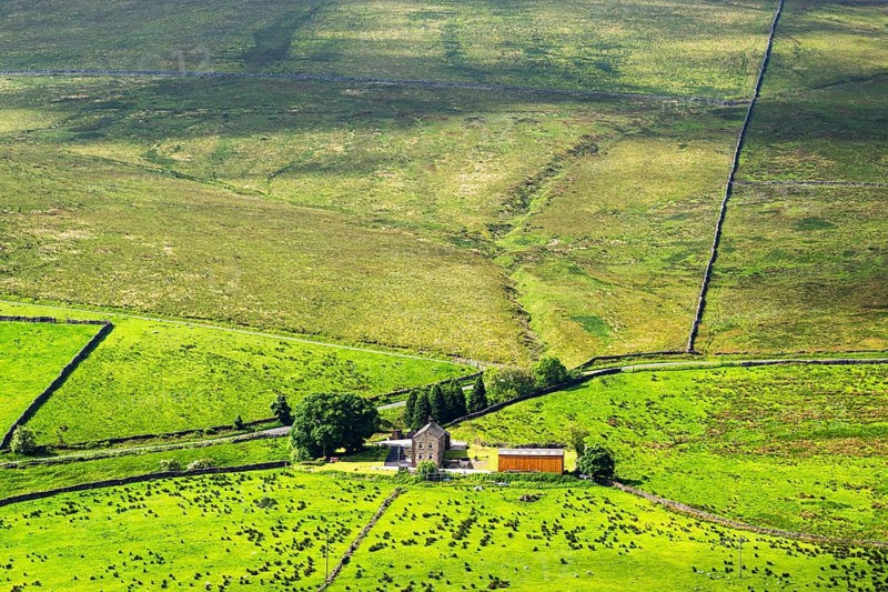 Farms over North Pennines, Cumbria, Durham, Northumberland, North Yorkshire, England, United Kingdom, Europe