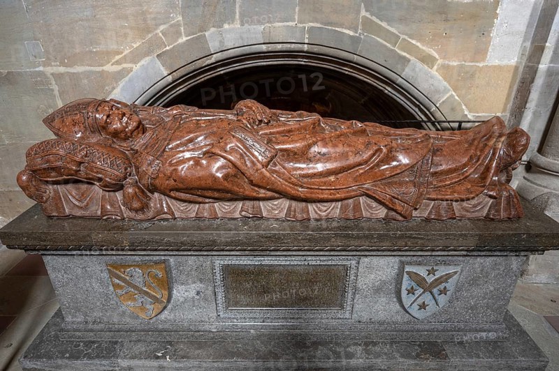 Reclining figure for the tomb of Clement II, made around 1235, the only surviving papal tomb north of the Alps, Bamberg Cathedral, Bamberg, Upper Franconia, Bavaria, Germany, Europe