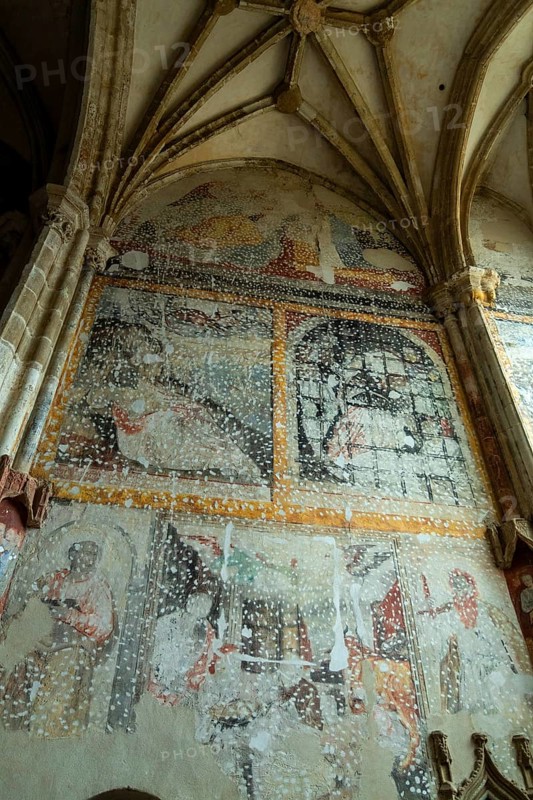 Saint-Antoine l'Abbaye labeled Les Plus Beaux Villages de France, wall painting in abbey church, Isère, Auvergne-Rhone-Alpes, Franc