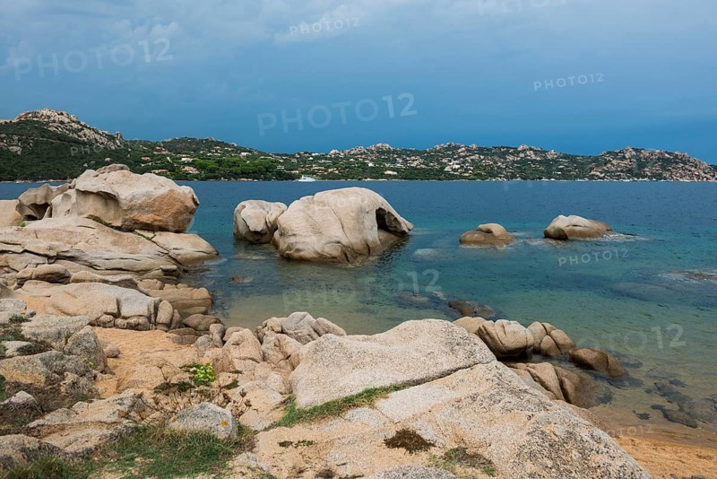Beach and bizarre granite rocks, Spiaggia del Faraglione, Palau, Costa Smeralda, Sardinia, Italy, Oceania