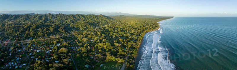 Aerial view, view of Cahuita National Park, coast and coastal landscape with forest, Cahuita, Limón, Costa Rica, Central America