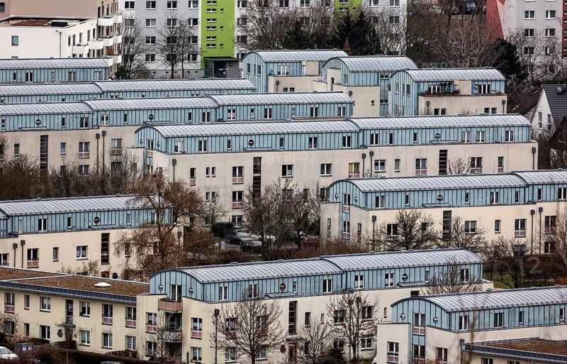View of high-rise buildings and apartment blocks in the Berlin district of Marzahn-Hellersdorf, Berlin, 12/02/2023