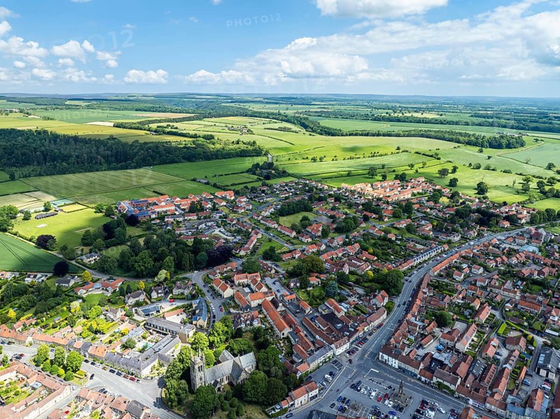 Helmsley Village from a drone, North York Moors National Park, North Yorkshire, UK
