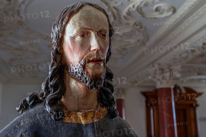 Palmesel wooden figure around 1880, Christ detail, Dominican convent Wettenhausen, Swabia, Bavaria, Germany, Europe