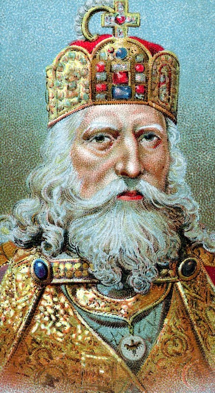 Charlemagne (747-814), King of the Franks: On Christmas Day in 800, he is crowned Christian Emperor of the West in St Peter's Basilica in Rome. Chromolithograph, ca. 1920, Historical, digitally restored reproduction from a 19th century original, Record date not stated