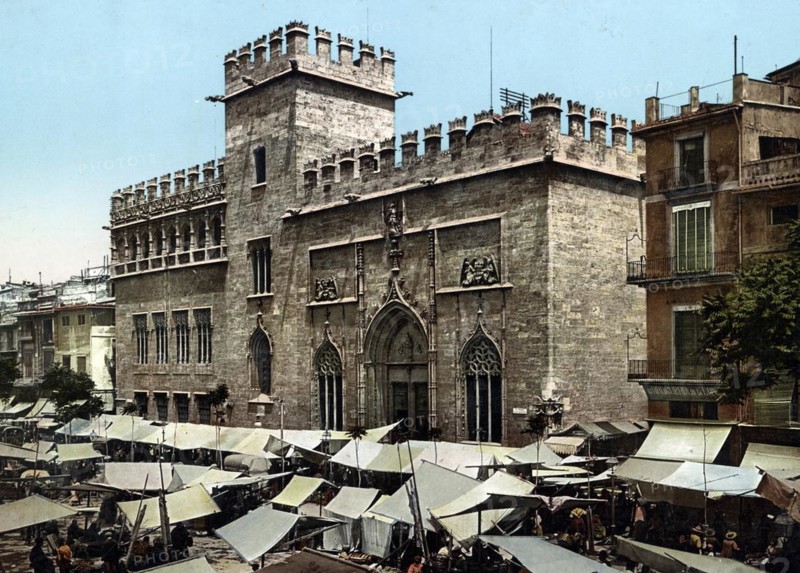 Lonja de la Seda, Valencia, Spain, c. 1890, Historic, digitally restored reproduction from a 19th century original, Europe