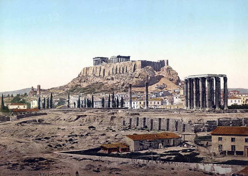 Acropolis With Temple of Olympian Jupiter, Athens, Greece, Historical, digitally restored reproduction from a 19th century original, Record date not stated, Europe