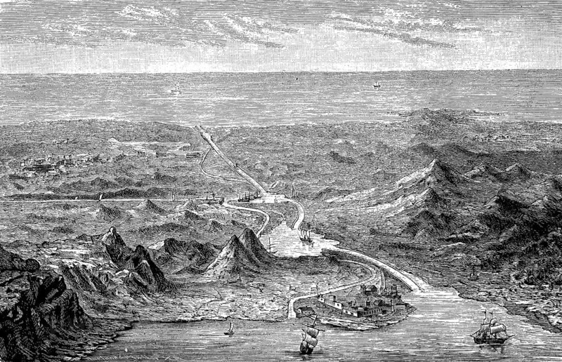 The Suez Canal in Egypt in 1880, Historical, digital reproduction of an original from the 19th century