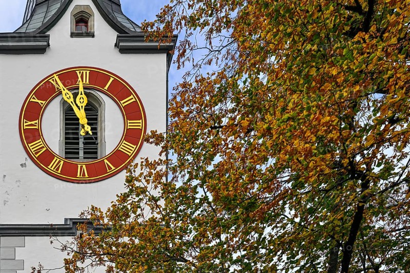Church clock five to twelve