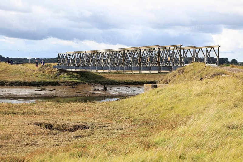 Orford Ness lighthouse Open Day, September 2017, Suffolk, England, UK, Bailey Bridge crossing Stony Ditch