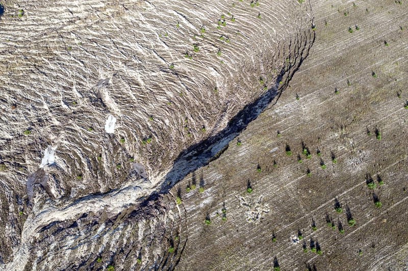 The former Cottbus Nord open-cast mine looks like a lunar landscape. This is where the Cottbus Baltic Sea is being created. The Cottbus Baltic Sea is a project in which the former open-cast lignite mine is flooded with water from the Spree, Lakoma, 02.10.2021