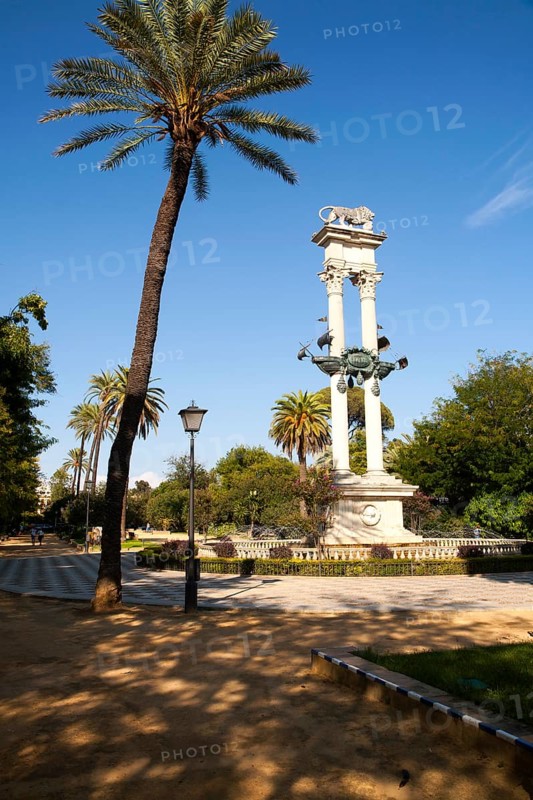 Monument to Christopher Columbus, Cristóbal Colón, erected in 1921 in Jardines de Murillo, Seville, Spain, Europe